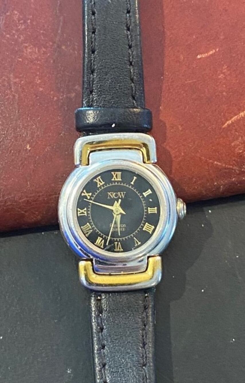 Women's 23mm Gold Tone Armitron Now Watch, Black Face and Leather Band